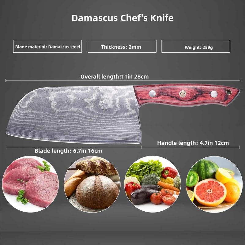 Professional Damascus Chef Knife & Nakiri Knife - 7-Inch Forged Blade with >60° Sharp, Butcher/Chef/Utility/paring Knives for & Professional, Meat, Vegetable Slicing