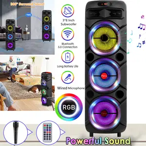 Wireless Portable Bluetooth Party Speaker 3* 8" Woofer Heavy Bass Sound With Mic Remote  FM Radio with Led Light Show for Outdoor Camping