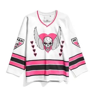 Hart Foundation Retro Hockey Jersey White All over Print V-neck Long Sleeves