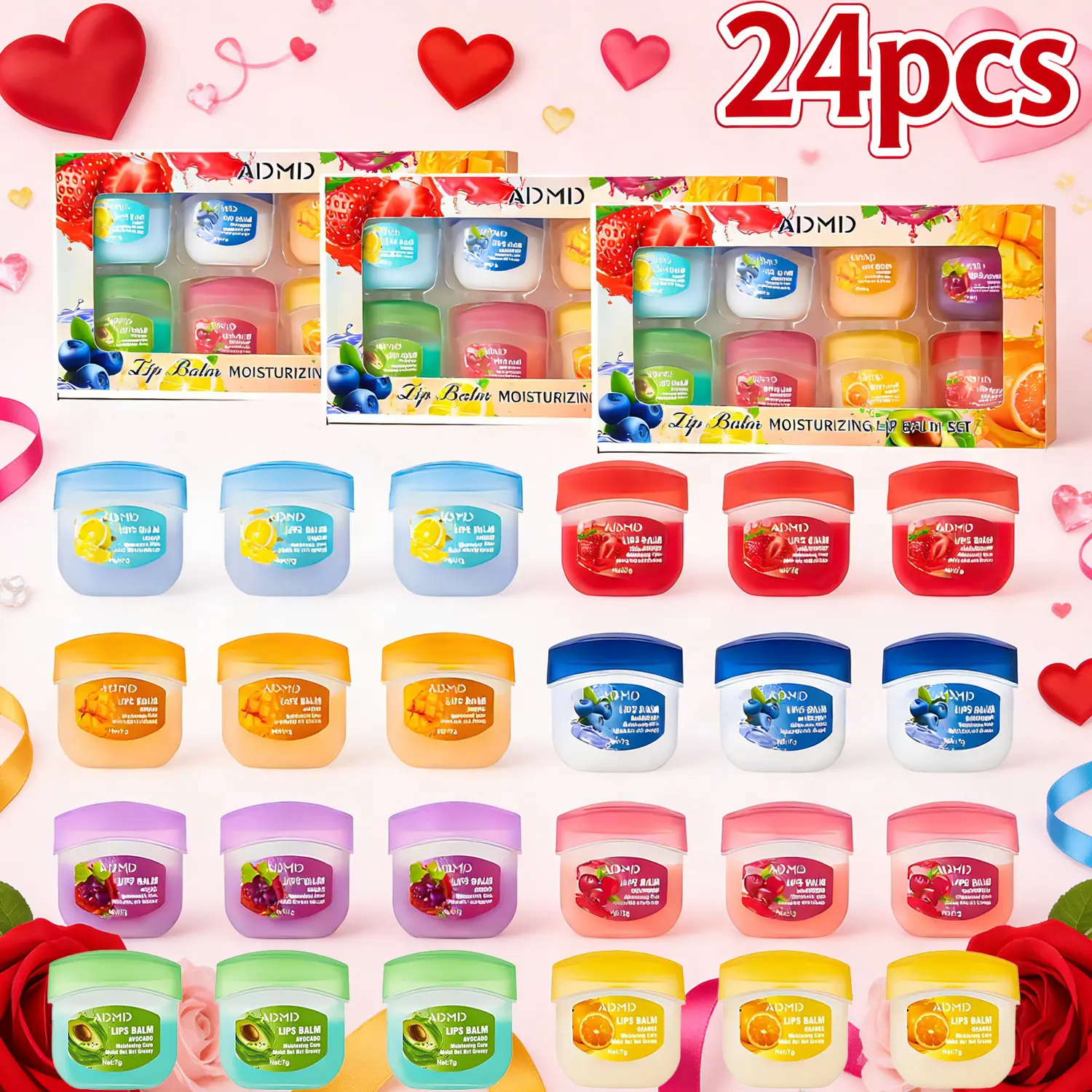 48pcs Lip Balm Lip Moisturizing Set 8 kinds of fruit flavor lip mask,4-in-1 lip care is suitable for dry peeling, dark sunken, reducing lip lines, moisturizing lipstick, and repairing lipstick Hydrating Lip Mask