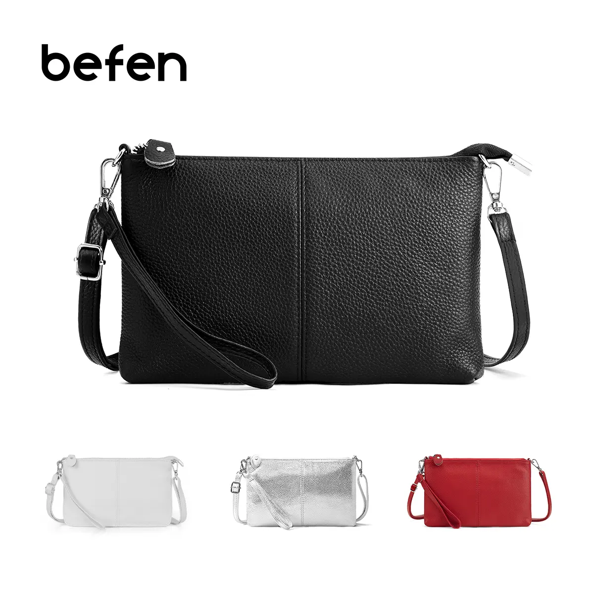 BEFEN Women's 3-in-1 Authentic Leather Wristlet - RFID Blocking, Convertible, Adjustable, Minimalist, Chic, Casual Crossbody Bag, 6 Card Slots, Zip Closure, Wrist Strap Detach, Hands-Free Cognac Brown Clutch (Women's Handbags)