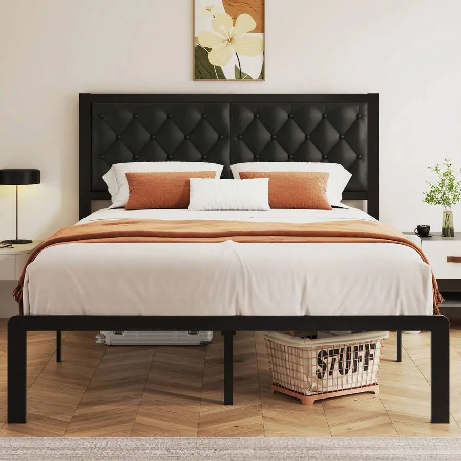 Queen/Full/Twin Bed Frame With Tufted Headboard Metal Platform Bed Frame With Under-Bed Storage,All Metal Support System,No Box Spring Needed,Noise-Free,Easy Assembly