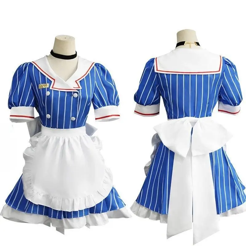Miku Cosplay Costumes Anime Mesmerizer Uniform Women Striped Maid Dress Hat Apron Suit Halloween Christmas Carnival Party Dress