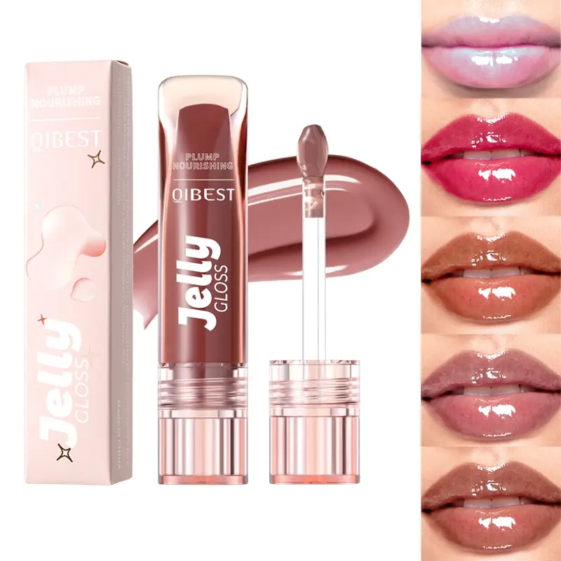 High Pigment Jelly Lip Gloss Cosmetic Plump Hydrated Glass Like Shine Moisturizing Non Greasy Lightweight With Silicone Brush Tip Hydrating Glossy Moisture