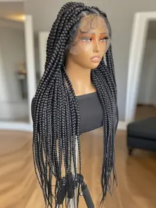 Full Lace Jumbo Braided Wigs for Women, Knotless Box Braid Wig, 36 Inches Jumbo Box Braids, Lace Front Synthetic Wig