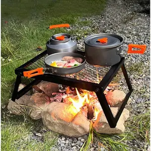 Heavy-Duty Bonfire Grill, RV Camping Barbecue Grill, Firewood Grill, Kitchen Shelf, Barbecue Grill, Charcoal Grill, Suitable For Outdoor Camping Picnic, RV Party Bonfire Heating, Thickened And Widened Steel Is Strong And Durable