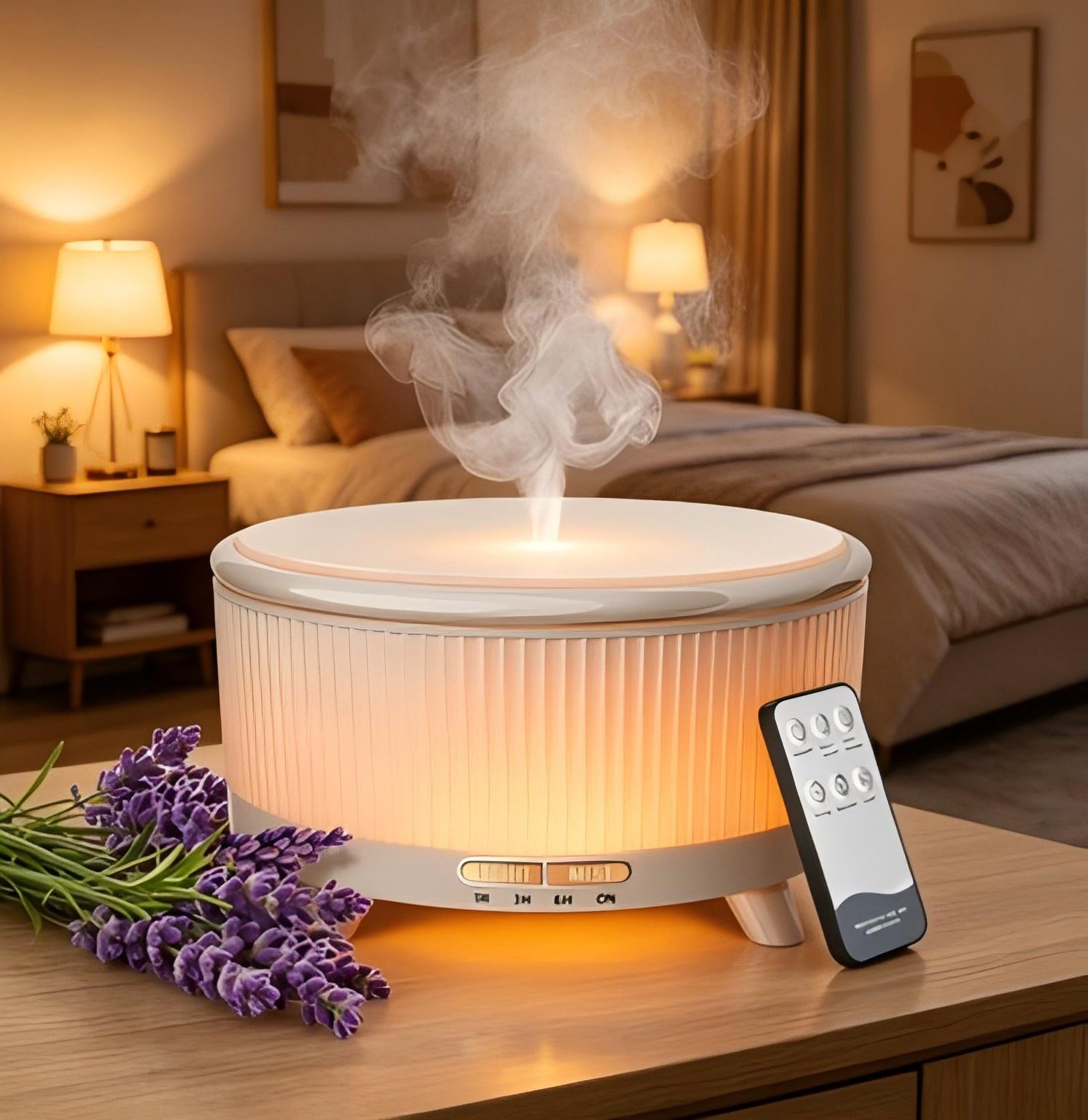 500ML Large Capacity Essential Oil Diffuser with 20-Hour Long-Lasting Aromatherapy Function: Ultrasonic Cool Mist Humidifier with Remote Control, 7 Color Lights, Timer and Auto-Off Feature, Suitable for Home, Bedroom and Yoga (Minimalist White)