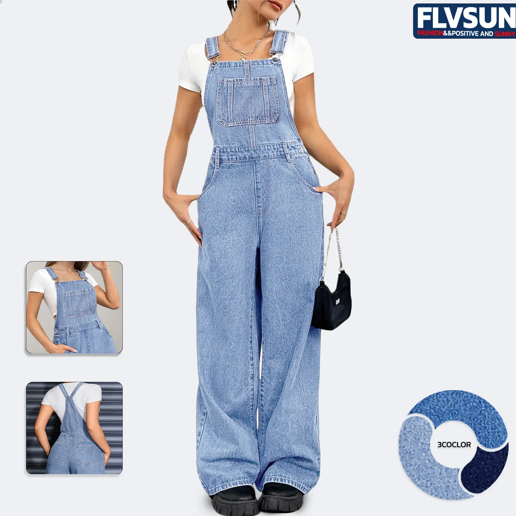 Flvsun Women's Cotton Denim Overalls - Women's Clothes, Sleeveless, Adjustable Strap-and-Buckle, Button-Front, Pocketed, High-Waist, Skinny/Chunky Straight Cropped, Comfortable Fitted Jumpsuit for Outdoor Casual/Cosplay Use
