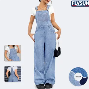 Flvsun- Women's Plain High Waist Skinny Denim Overalls, Casual Sleeveless Pocket Button Overall Jeans for Daily Wear, Ladies Bottoms for All Seasons, Womenswear, Dungarees, Clothes for Women, Comfy Jumpsuit, Casual Fitted Jumpsuit overall romper