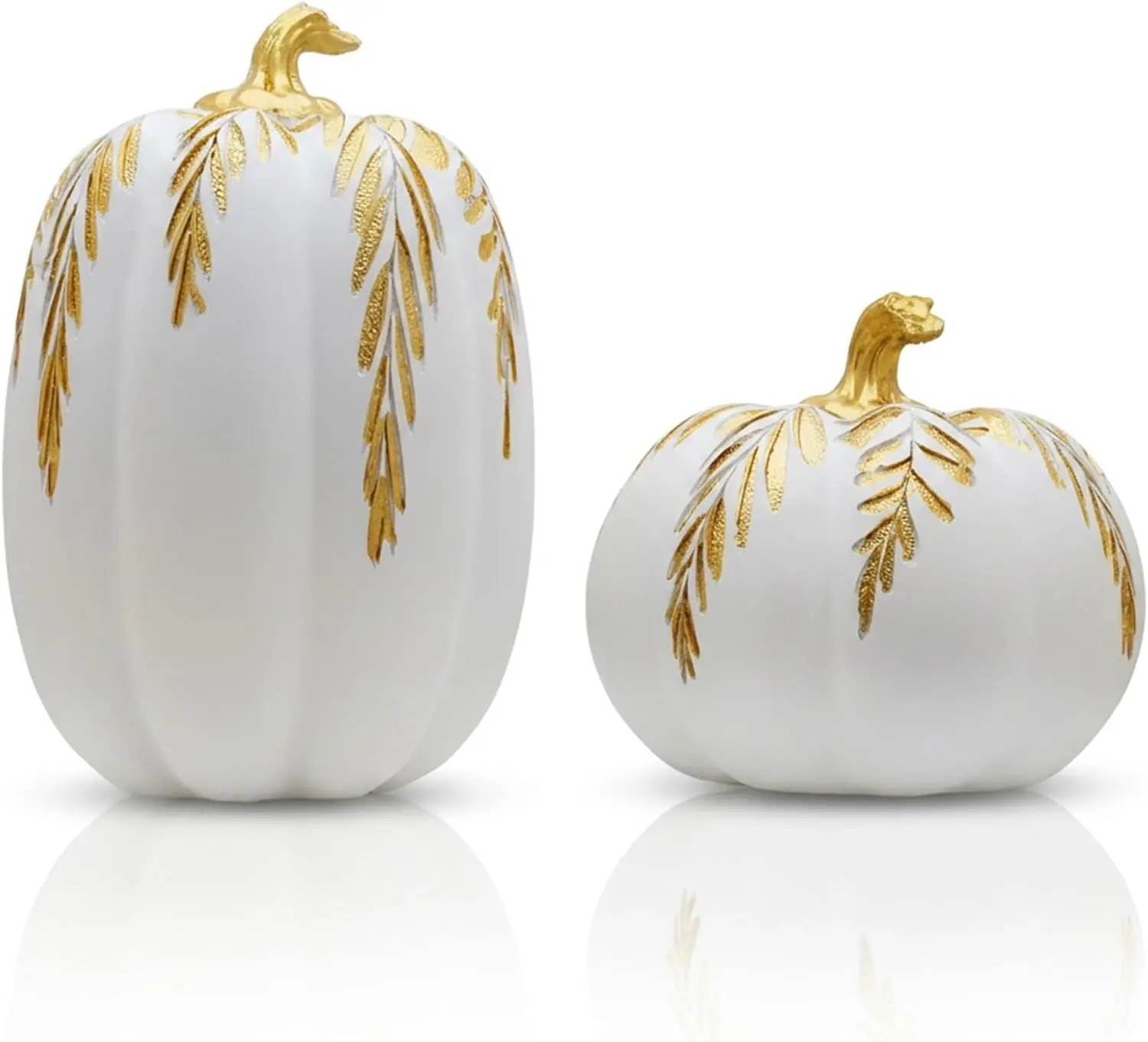 Pumpkin Home Decor Fall Thanksgiving Table Centerpiece | Artistic Sculpted Resin, Thanksgiving Centerpiece, Elegant White Gold Leaf, 6.9-Inch Height