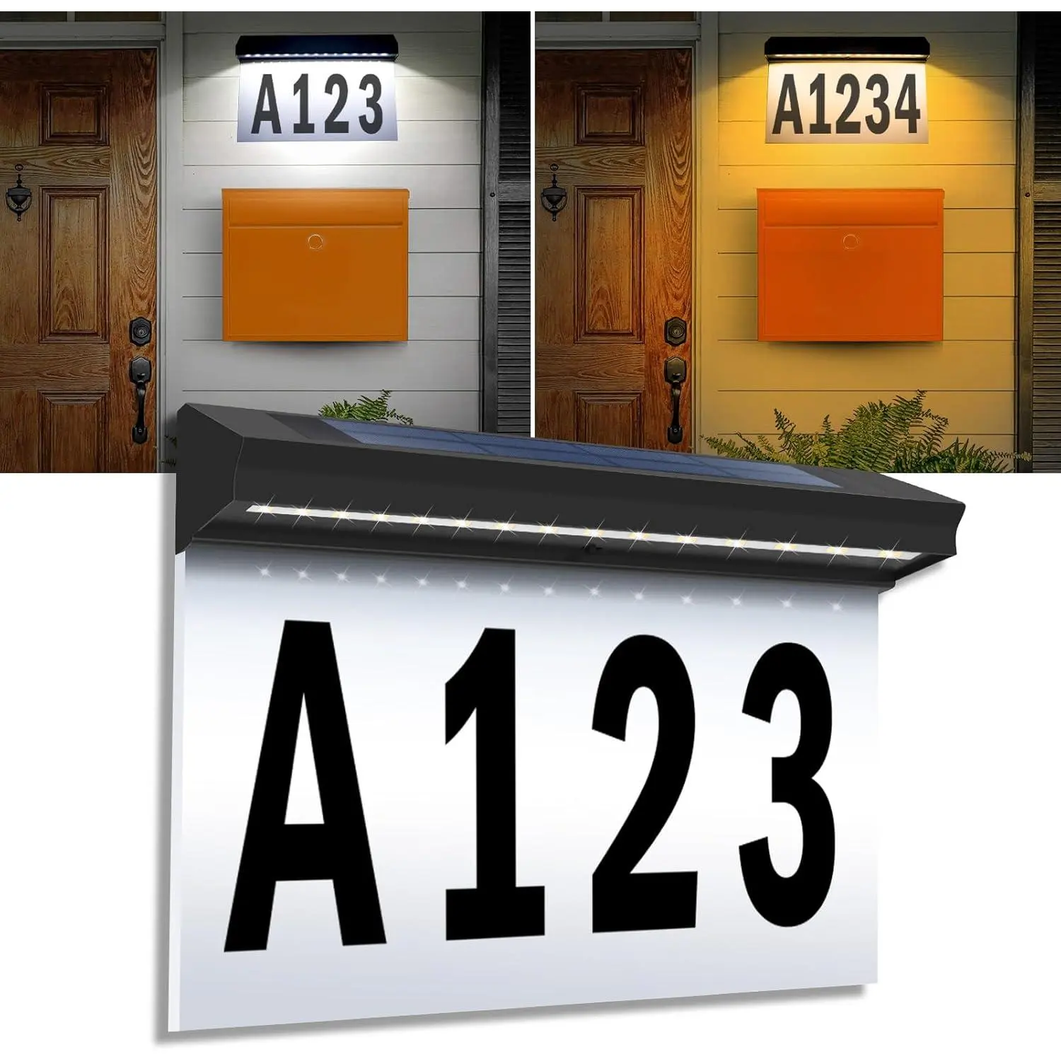Solar House Numbers for Outside Address Light Up Signs  Glowing Yard Mailbox Plaque with 2-Color Modes, Wall Mounted LED Solar Sign for Houses Street Home Exterior