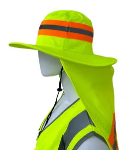 Hi Vis Reflective Work Safety Neck Flap Boonie Hat Bucket Cap