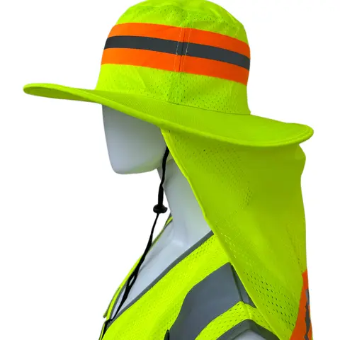 Hi Vis Reflective Work Safety Neck Flap Boonie Hat Bucket Cap