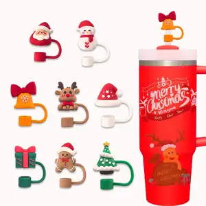Christmas Straw Toppers Set for Stanley Cup & Tumblers, Cute Holiday Silicone Straw Covers, Xmas Drink Accessories