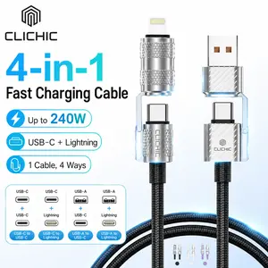 4-in-1 Multi Charging Cable for iPhone, Samsung & MacBook, USB-C and Lightning Fast Charger Cord, Up to 240W, 480Mbps Data Sync, One Cable for Travel, Home & Office