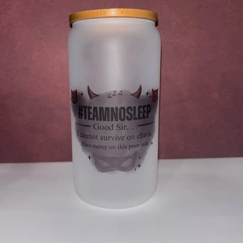 Evie3313 #TeamNoSleep Glass Tumbler 16oz with Lid and Straw Frosted Sublimation Can Cup TikTok Viral Live Trend Drinkware Water Bottles
