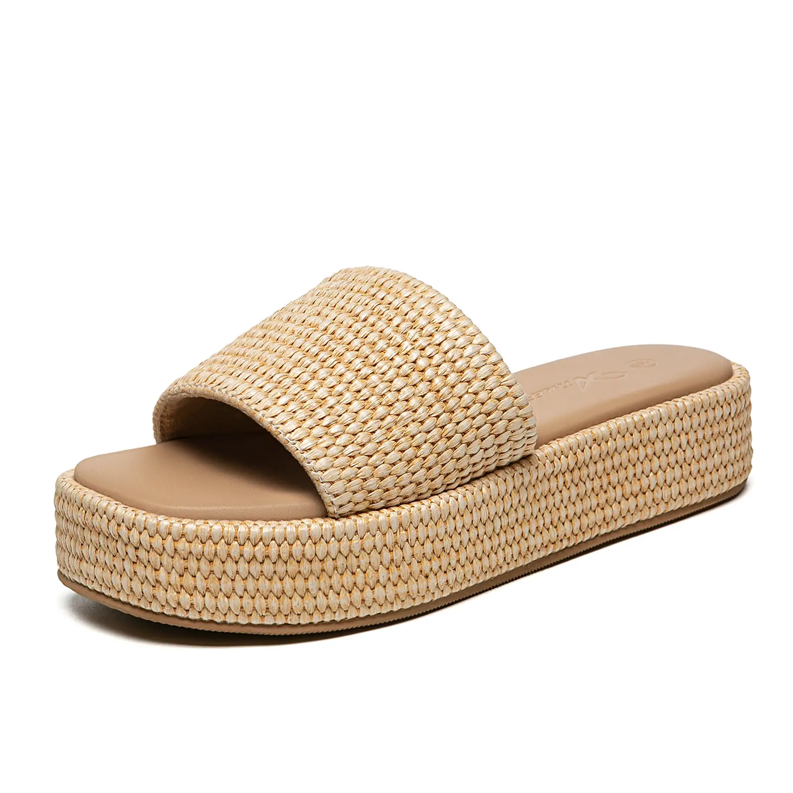 Women's Platform Raffia Sandals Comfortable Open Toe Slip On Beach Slides Sandals for Summer Casual Thick Bottom Slippers Shoe