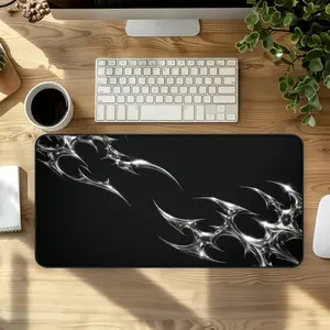 [SALE UP TO 45%] Black Chrome Abstract Desk Mat _ Gaming Mouse Pad _ Dark Aesthetic Desk Pad _ Goth Desk Mat _ Chrome Silver Metal