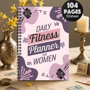 1 Fitness Plan and Weight Loss Diary for Women and Men - Pink and Purple Aesthetic Spiral Bound Workout Diary with Daily Exercise Tracker, Diet Plan, Progress Book, Fitness Manager for Gym, Diet Tracking and Goal Setting