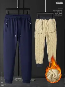 Men's Lamb Wool Warm Casual Long Pants, Home Wear, Hiking Pants, Cozy Fleece Lined Trousers, Comfortable Winter Clothing