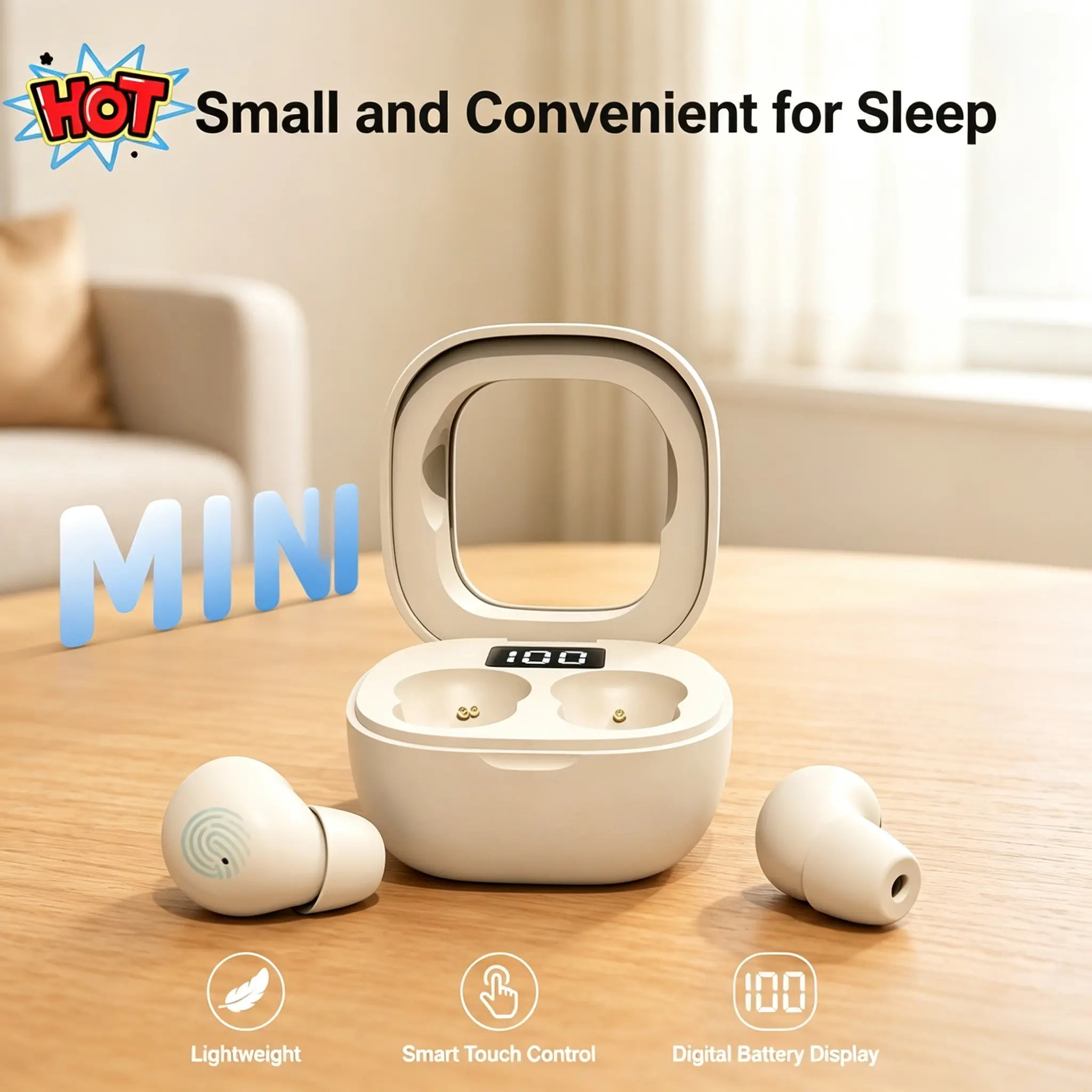 [2026 Newest] SK19 Bluetooth Headphones, weighing only 0.08 ounces, ultra-small invisible sleep earplugs, comfortable wireless sleep headphones, discreet office earplugs, lightweight silicone earplugs