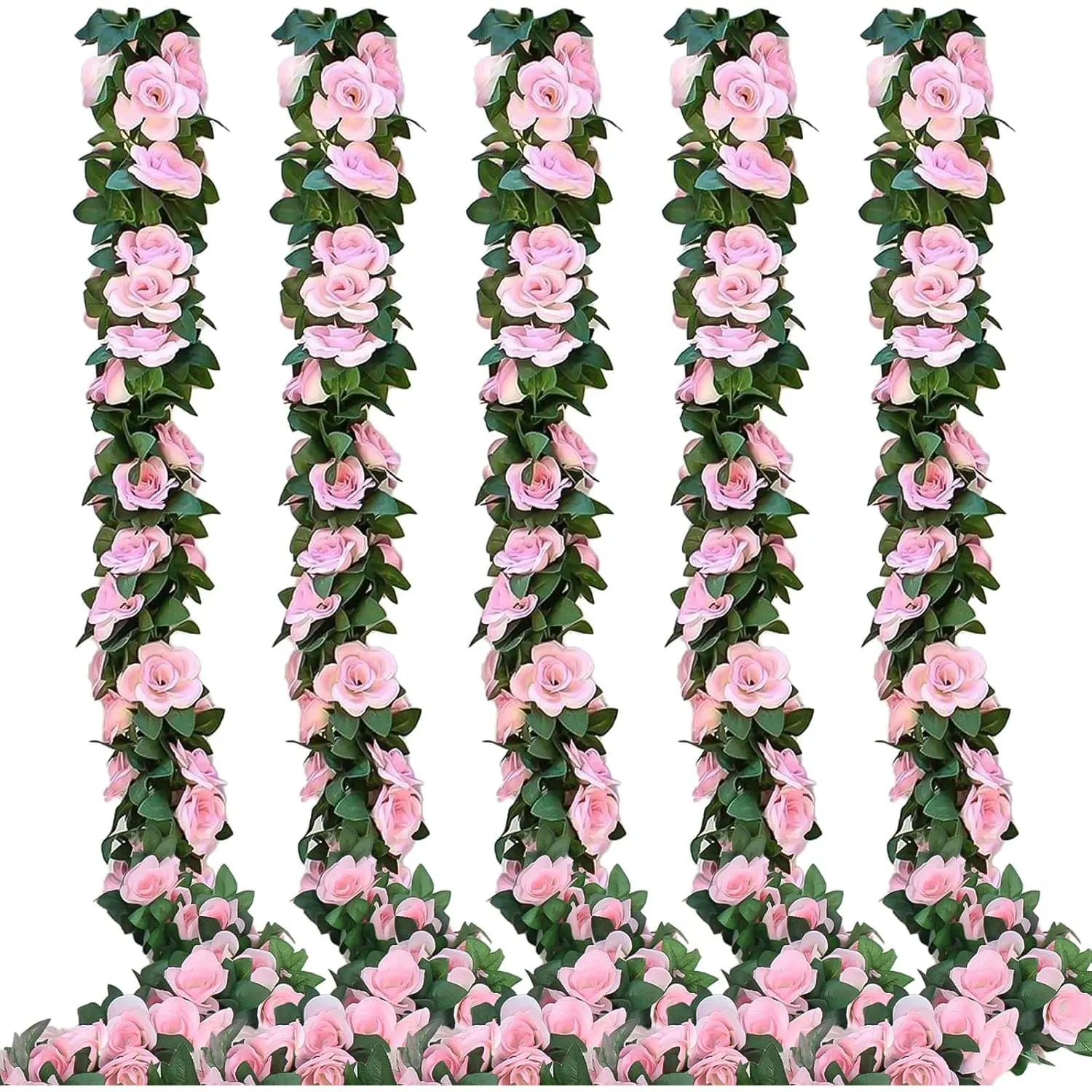 5PCS 37.7 FT Fake Pink Flower Garland Vines, Artificial Rose Garland Flower Guirnaldas De Flores para Decorar, Faux Floral Vines Flowers Bridal Shower Baby Party Decoration Backdrop