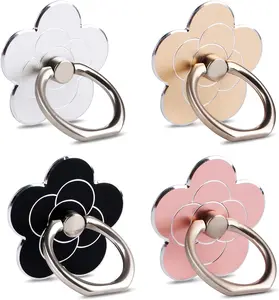 Cell Phone Ring Stand - 4pcs Metal Finger Ring Socket Grip, 360° Rotate, 180° Angle Adjustable, Flower Design for Smartphones - Cellphone, Mount