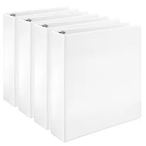Amazon Basics 3 Ring Binders, 2 Inch, 4 Pack, D-Ring Organizer for School, Home Office, White