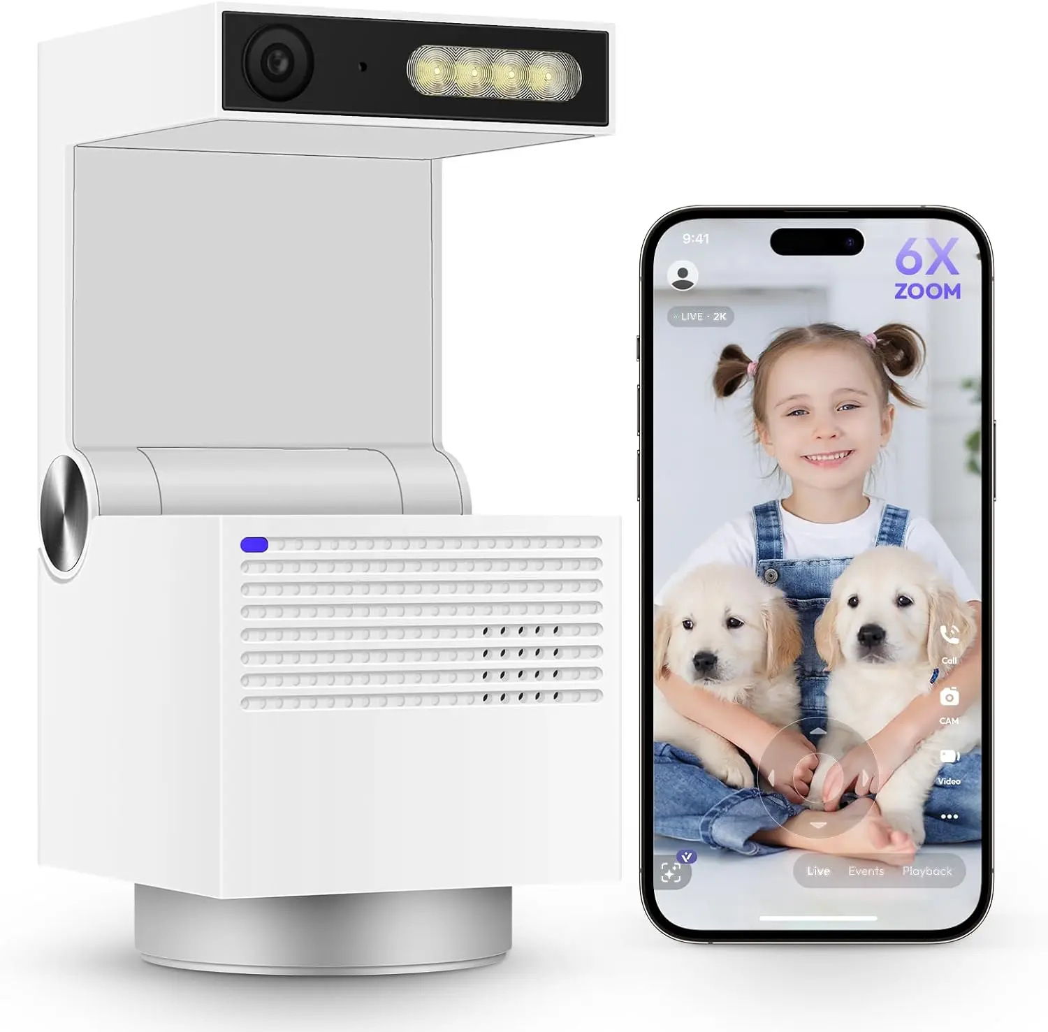 Psync Genie S | Security Cameras for Home 2K 5MP PTZ Camera for Dog/Cat/Pets/Baby Indoor WiFi 2-Way Audio Smart Camera Alexa Google Assistant SD Card