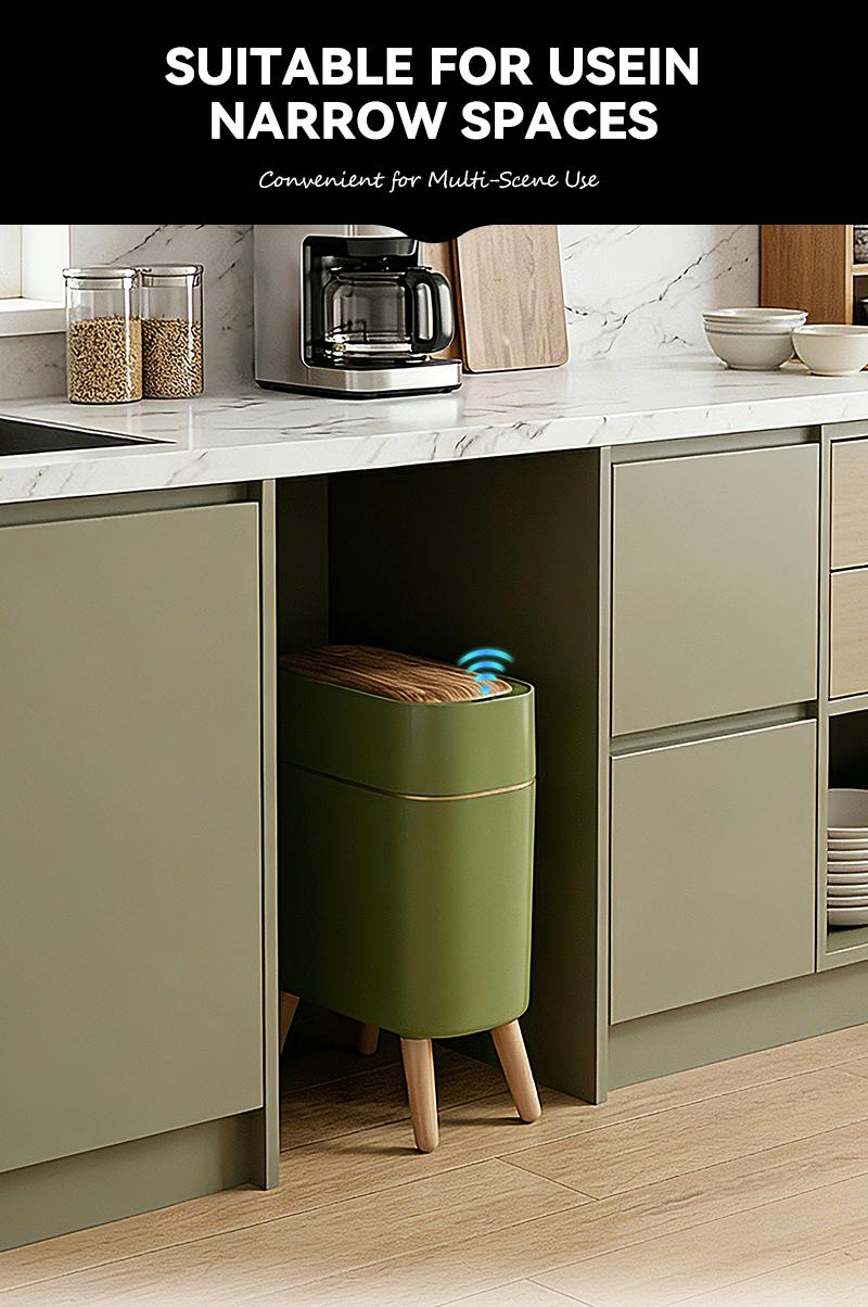 Pukomc Smart Sensor Trash Can with Wood Grain Lid, Automatic Motion Sensor Garbage Bin for Kitchen, Bathroom, Office