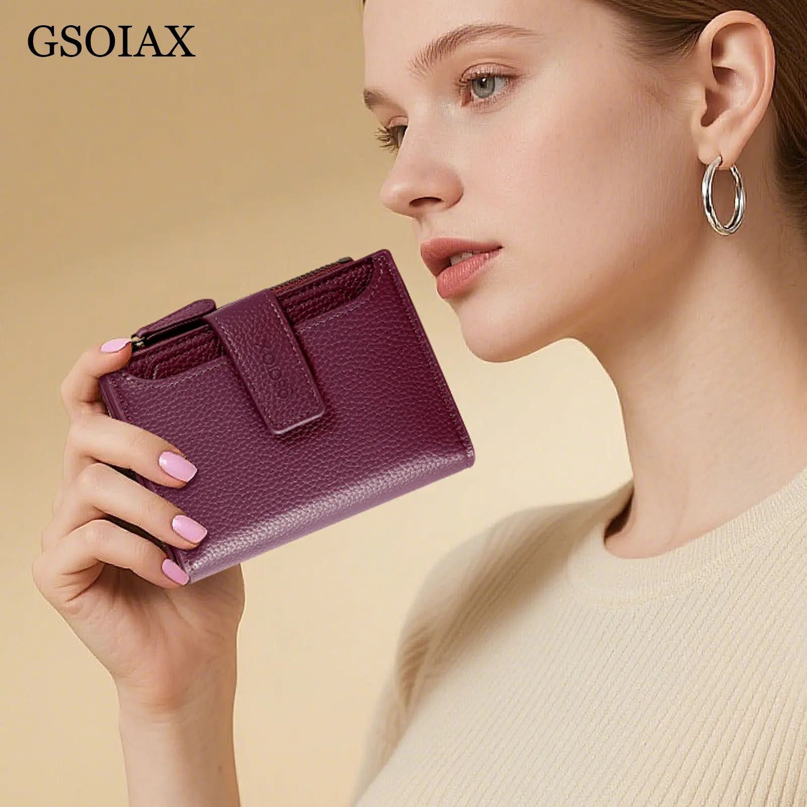 GSOIAX Women’s RFID Genuine Leather Wallet - Wallets for Women, Slim Compact Card Holder with Zipper Coin Pocket, Rfid Wallets, Zippered Coin Pouch