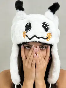 Autumn Winter Fashion Beanie Hat, Warm Cartoon Embroidery Pattern, Unisex Fitted Plush Cap, Street Style, Fall & Winter