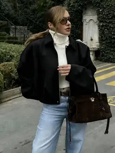 Fashionable Women's Pilot Jacket Long Sleeve Batwing Sleeve Zipper Lightweight Fitted Casual Top, European and American Style Wholesale Clothing