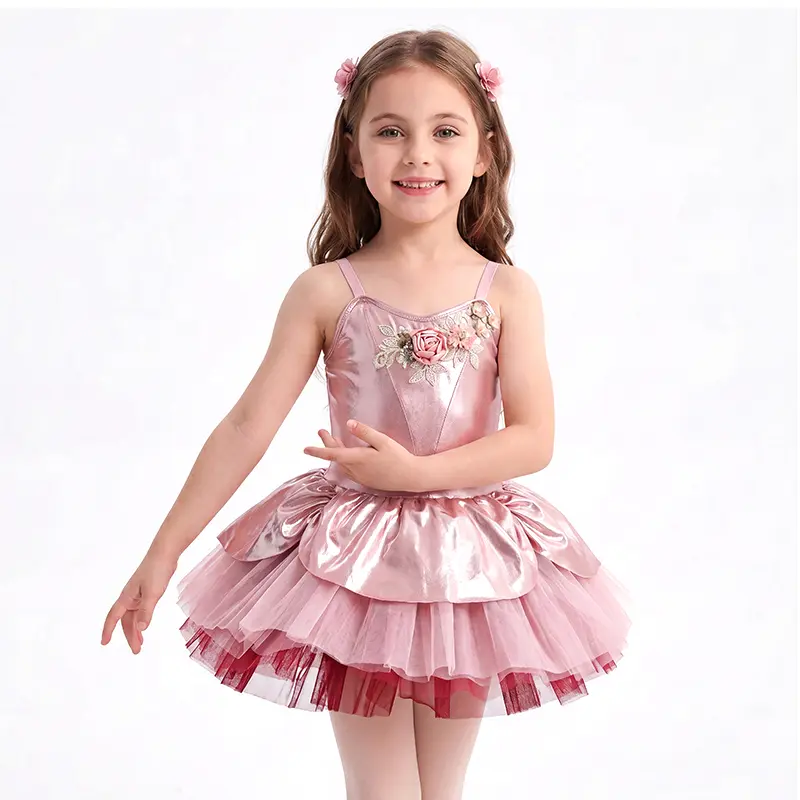 Ballet Tutu Dress for Girls, Slim-Fit Camisole Leotard with Floral Embroidery, Double-Layer Mesh Skirt and Adjustable Buckles, Junior Dresses, Crew Neck, Elastane, Casual, Do Not Dry Clean, Dual Holes At The Back, Durable And Long-Lasting Wear