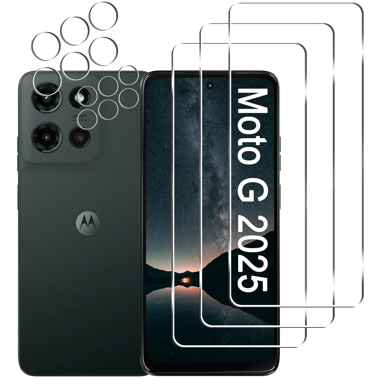 Tempered Smartphone & Cellphone Screen Protector Kit for Moto G 2025 (6.7in) - 3-Pack Screen Guards + 3-Pack Camera Lens Protectors, Anti-Scratch, Bubble-Free, Easy Installation, Aftermarket Phone Protection Accessories
