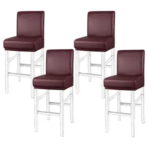 PiccoCasa 4Pcs Waterproof Bar Stool Covers, Faux Leather Pub Counter Height Side Chair Covers with Elastic Band Burgundy