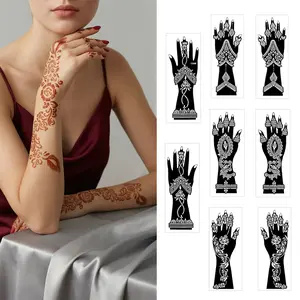 8pcs Tattoo Hollowed-Out Stencils, Arm Tattoo Template Stickers, Henna Hand Temporary Body Painting, Reusable, Ideal for Parties