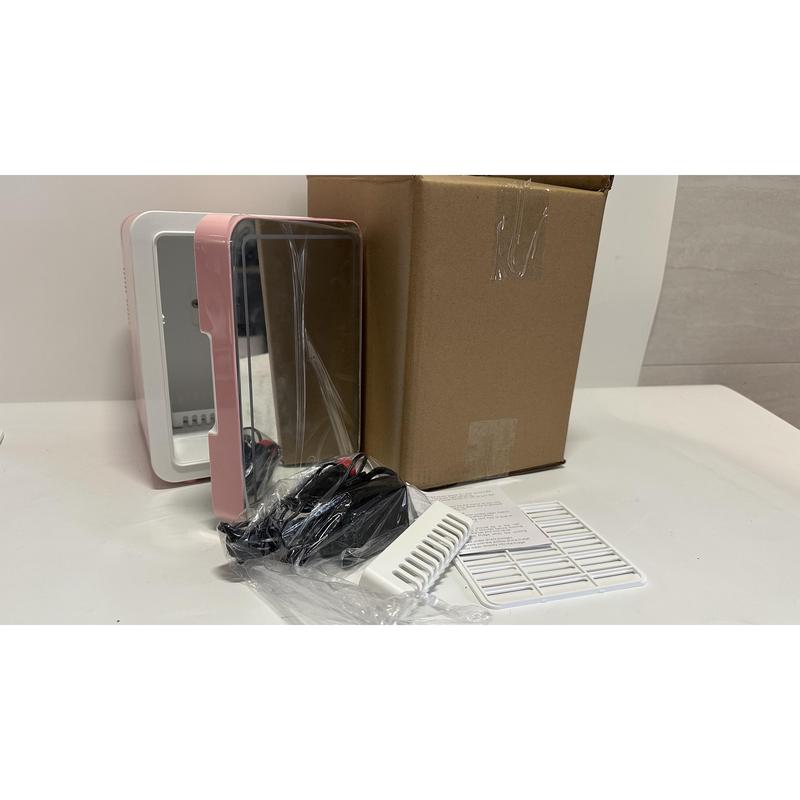 Mini Skincare Fridge (4 Liter/6 Can) with Dimmable LED Light Mirror, Cooler and Warmer for Refrigerating Make Up, Skin Care and Food, Portable Mini Fridge for Bedroom, Office and Car, Pink