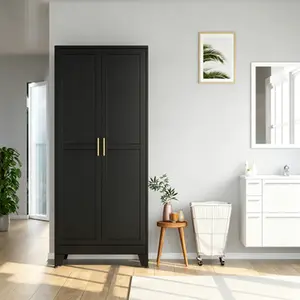 75 Inch Tall Metal Storage Pantry Cabinet with 2 Doors & 5 Adjustable Shelves, Kitchen Organizer Cabinet with Gold Pull Handles, Multi-Purpose Storage Furniture for Laundry, Bathroom, Dining, Living & Utility Room, Apartment Tall Storage Cabinet