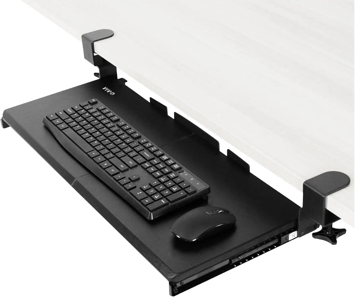 Black Under Desk Pull Out Keyboard Tray, Extra Sturdy C-Clamp Mount System, 27in (33in Including Clamps) x 11in Slide-Out Computer Typing Platform, MOUNT-KB05E