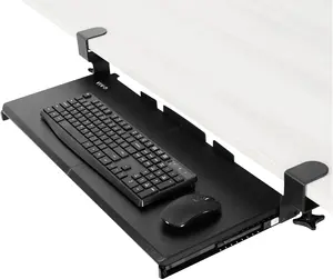 Black Under Desk Pull Out Keyboard Tray, Extra Sturdy C-Clamp Mount System, 27in (33in Including Clamps) x 11in Slide-Out Computer Typing Platform, MOUNT-KB05E