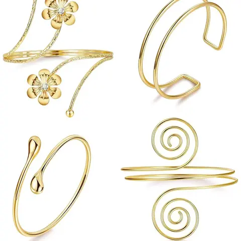 Women's Minimalist Adjustable Upper Arm Cuffs, Coiled Armband Set Bangles, Perfect for Everyday Wear, Stylish Accessory, Elegant Jewelry