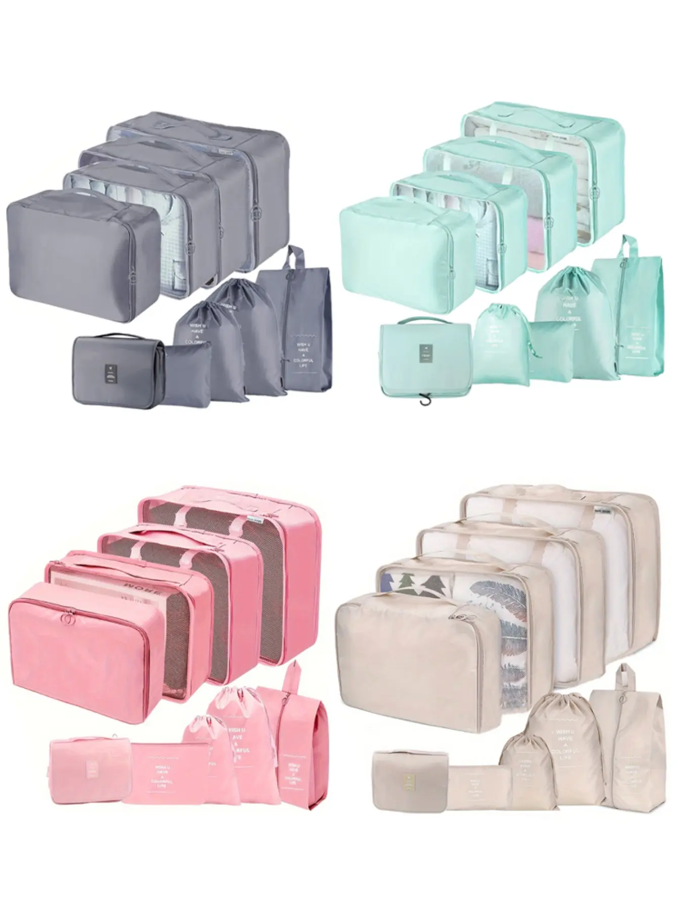 9pcs/set Travel Packing Cubes, Multifunction Travel Cubes Luggage Organiser Travel Compression Suitcase Bags Travel Essential Bag and Large Toiletries Bag for Clothes Shoes Cosmetics Toiletries Travel Organizer