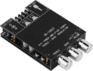 ZK-1002T  Amplifier Board 2.0CH 100W*2 Mini Audio AMP with Treble and Bass Control, BT and AUX Inputs, DC 9-24V Stereo AMP Module for  Speakers, Update Version APP Control