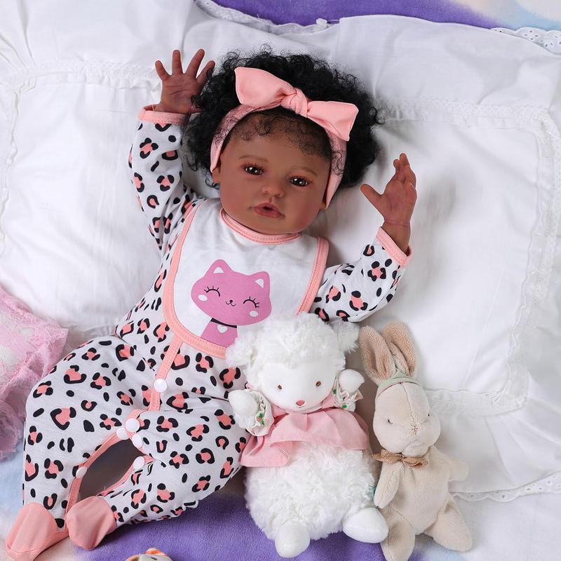 BABESIDE 20" Reborn Doll 8 Piece Set with Cloth Body & Vinyl Dark Skin Includes Gift Box Feeding Accessories Perfect for Christmas New Year Birthday Gift