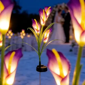 1pc Solar 4pcs Horseshoe for Lotus Lamp, PVC Outdoor Decorative LED Garden Stake Lamp, Light Source Sensing, Ideal for Easter, Eid Al Fitr, President's Day, Weddings, Spring Party Atmosphere Lighting - Used for Garden, Courtyard, Path Decoration