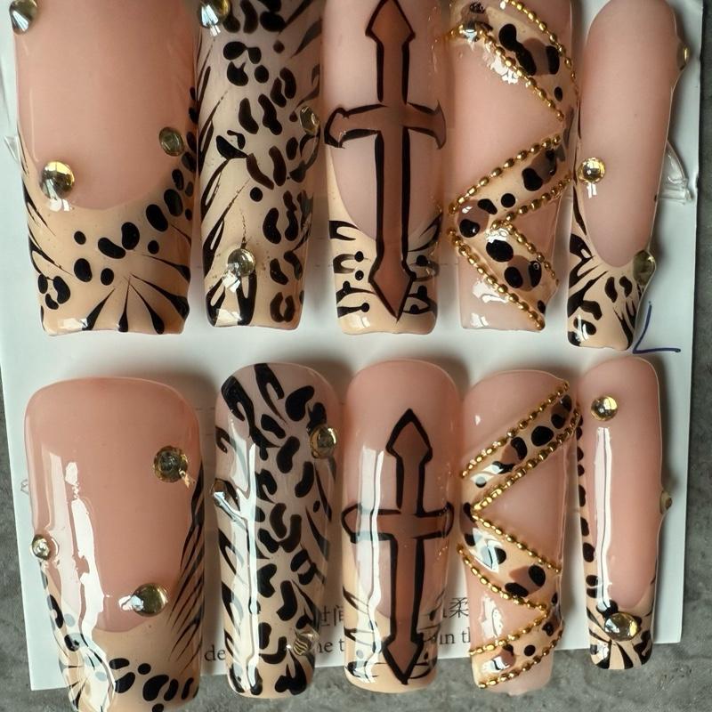 1.2 inches Square Acrylic Press-On Nails with Small Medium & Large Varieties Featuring Floral & Star Design for Stylish Manicure