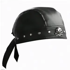 PU metal skull head without brim pirate hat party crew cap stylish performance motorcycle hat sports cap