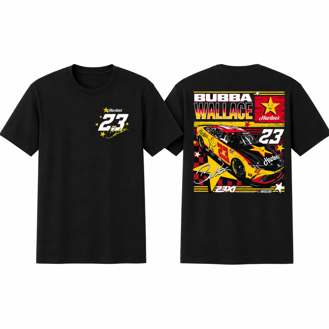 Bubba Wallace 23 Racing T-Shirt, Black Red Yellow Race Car Graphic Tee, Double Sided Motorsport Shirt for Race Day Fans - Menswear & Underwear - Men's Tops - T-shirts - Men's Short-sleeve T-shirts