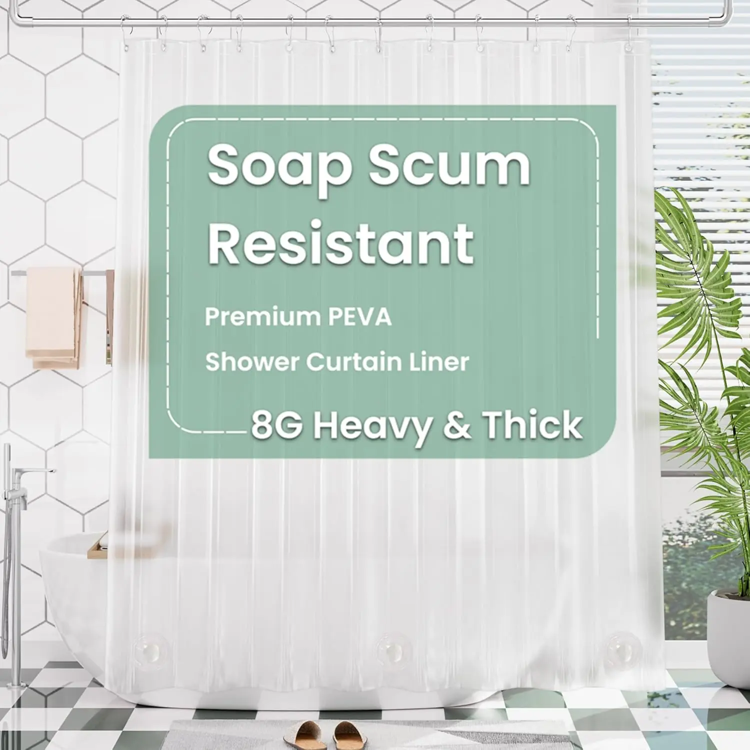 Bath Frosted Shower Curtain Plastic 72x72 Inches, Heavy Duty Shower Curtain Waterproof, Thick PEVA Shower Curtains for Bathroom with 3 Big Clear Weighted Stones and 12 Rustproof Grommets